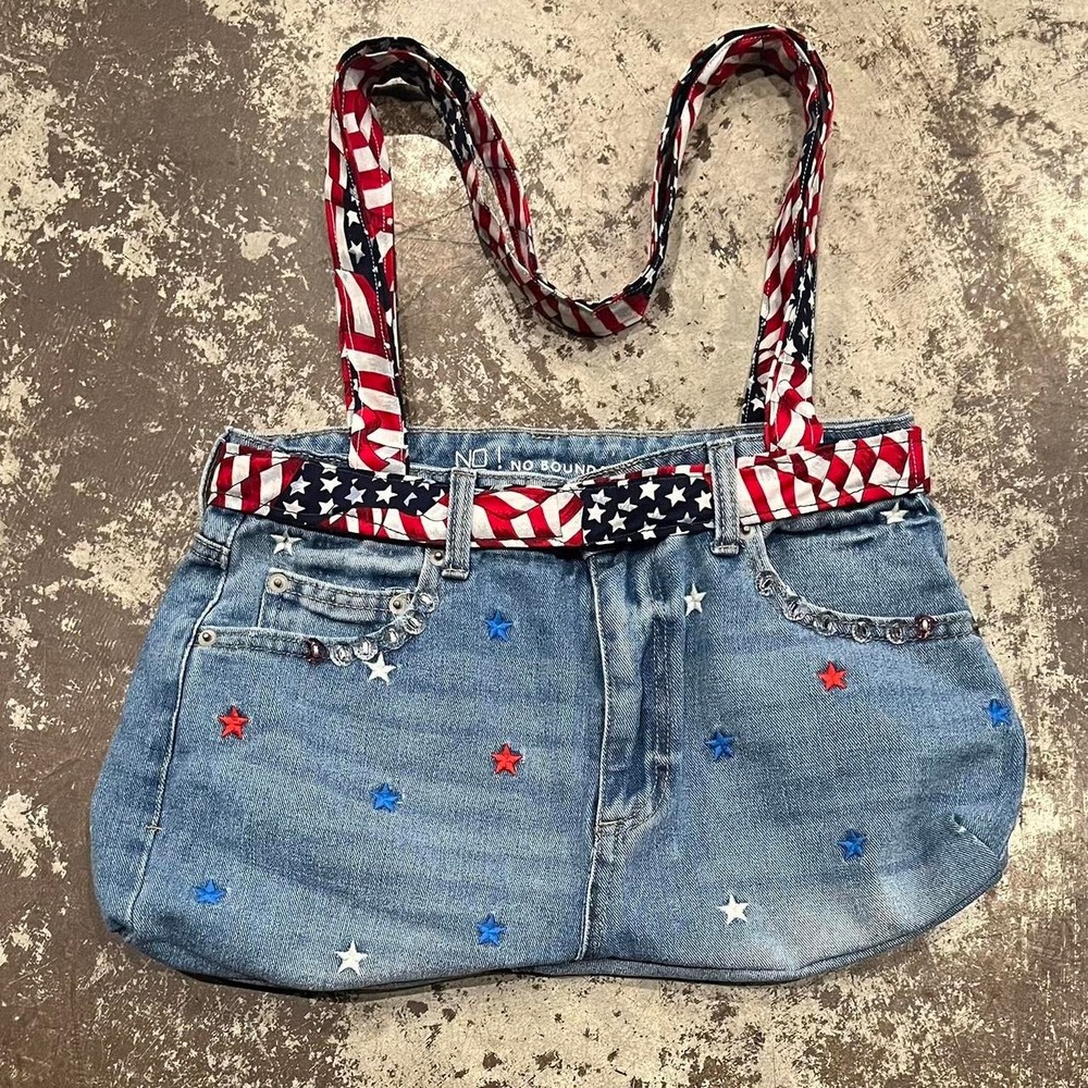 Handmade Y2K Style USA Patriotic Denim Shoulder Bag.